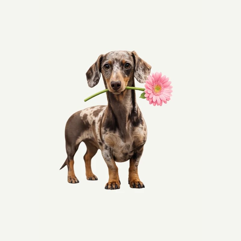 Teckel avec une fleur – L’amour de la fleur