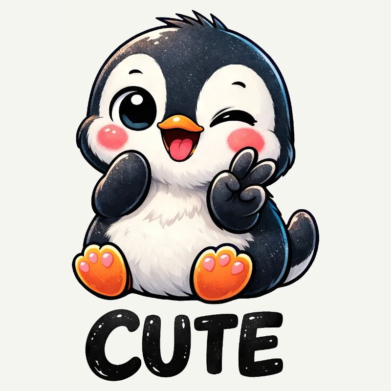 Dessin animé mignon timide de pingouin Chibi Peace