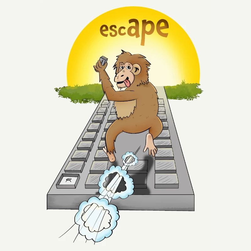 Humorous monkey design with keyboard