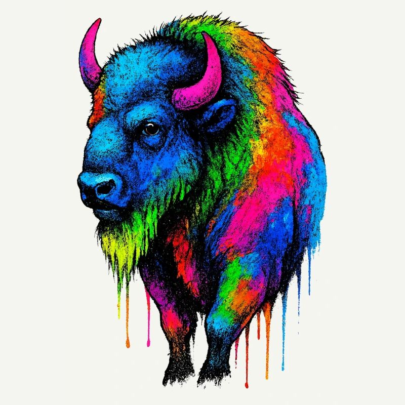 Explosion de couleurs de bison coloré
