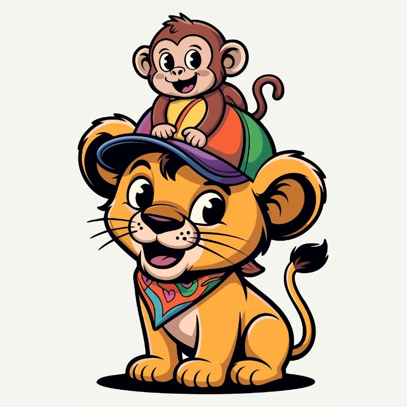 Petit Lion avec Compagnon Singe