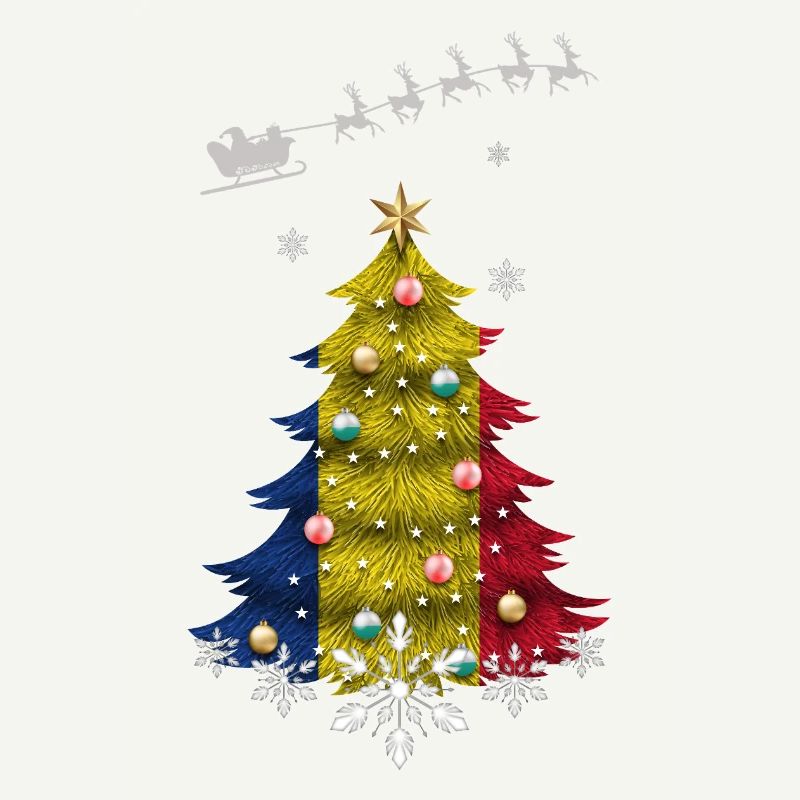 Sapin de Noël avec drapeau de la Roumanie