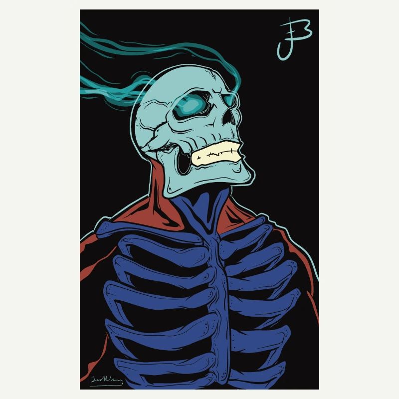 Flaming skeleton in a cape