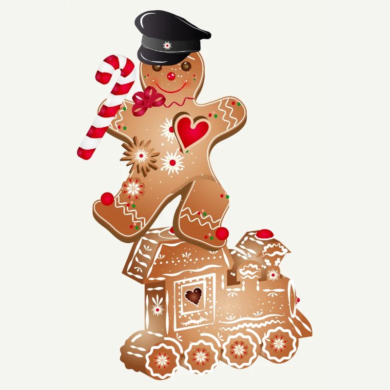 Gingerbread man as engine driver on the gingerbread locomotive