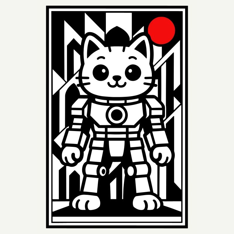 Cat robot in space with red planet