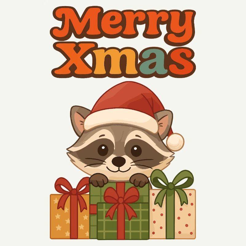 Weihnachts Waschbär mit Geschenken