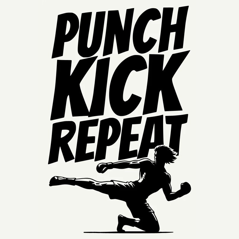 Graphique de kickboxer avec texte de répétition de coup de pied