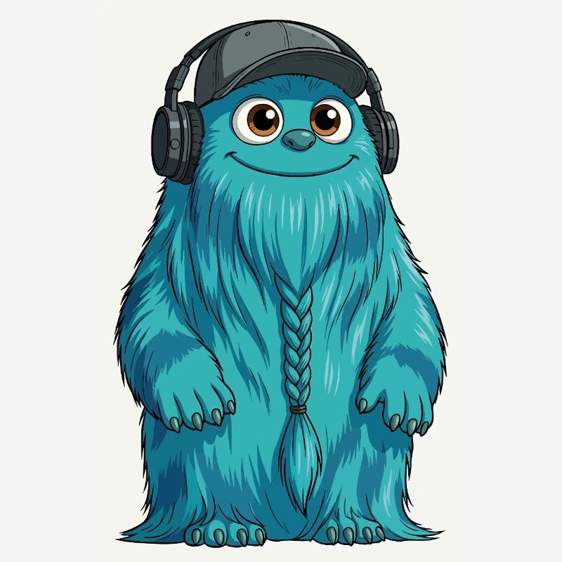 DJ Fluffo avec une tresse devant - Design Fluffonster