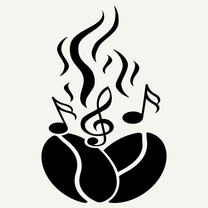 Grains de café avec notes de musique