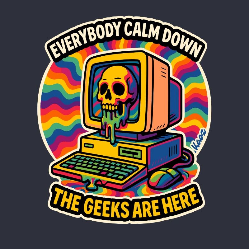 Geeks Are Here Retro Skull Computer