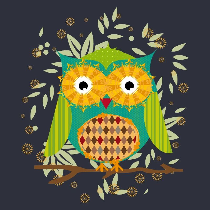 kunstvoll gestaltete Eule mit Patchwork-Muster