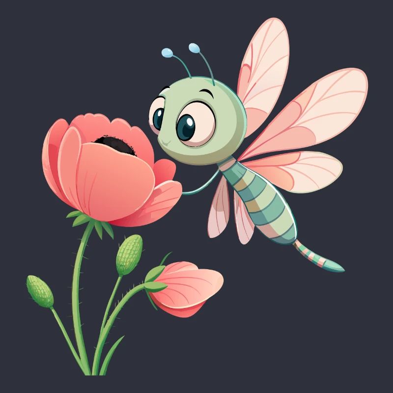Bébé libellule colorée proche d'une fleur (v03)