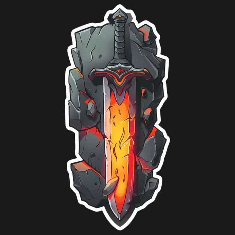Épée de feu de dessin animé devant un rocher RPG GAme