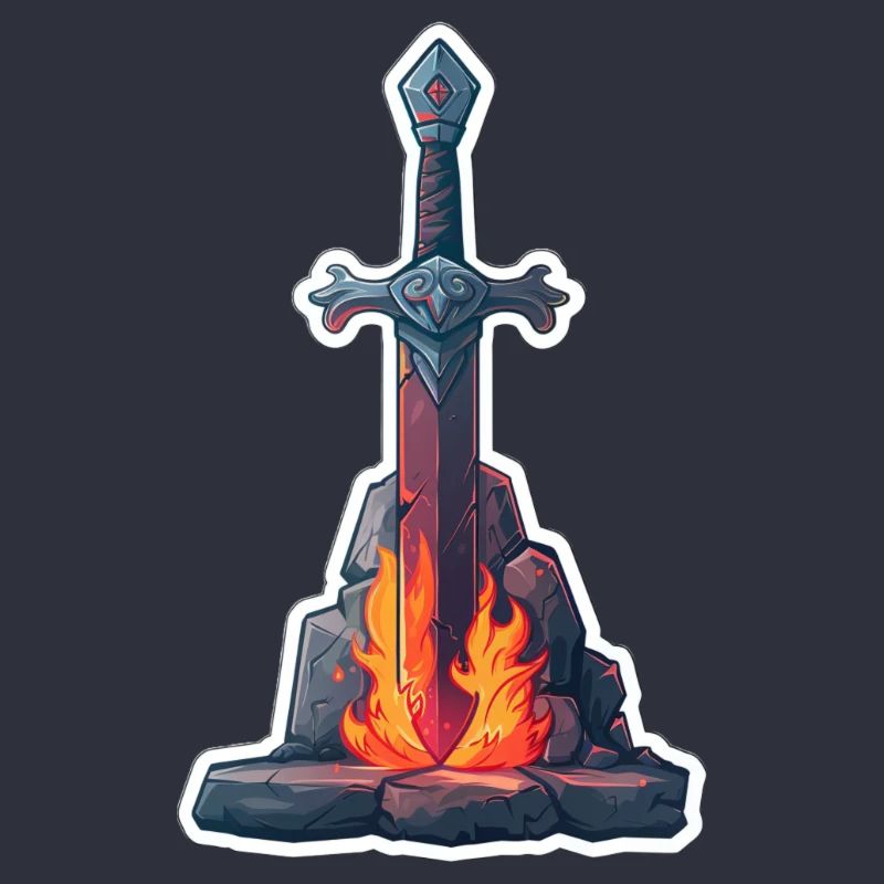 Fantasy RPG Épée avec du feu dans une pierre