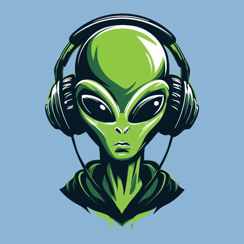 Alien mit Kopfhörern – Minimalistic Techno design