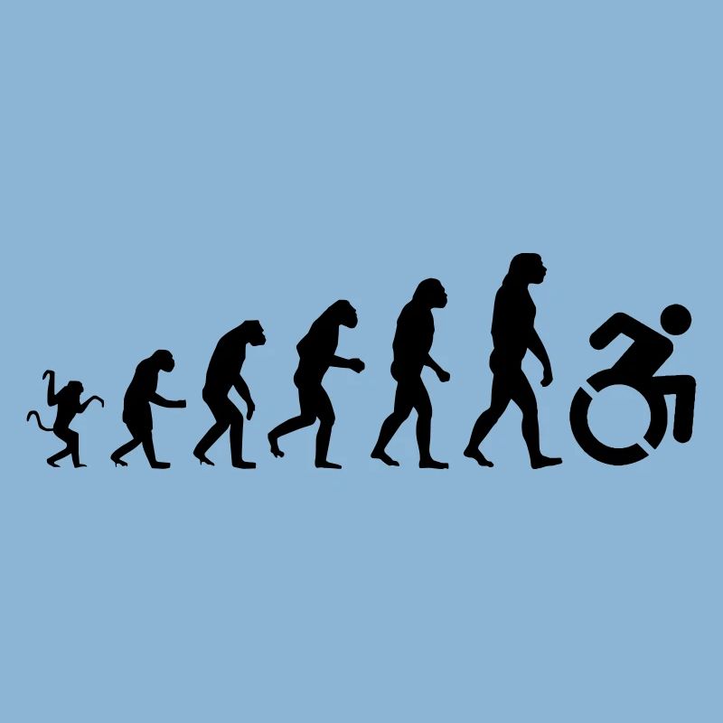 Evolution des Rollstuhls, der Rolle, des Humors *