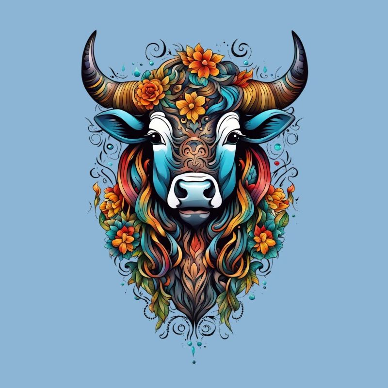 Bison couvert de fleurs dans un éclat de couleurs