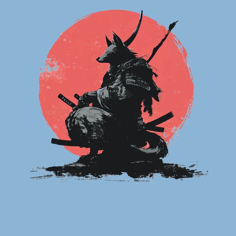Wolf Samurai on Red Sun