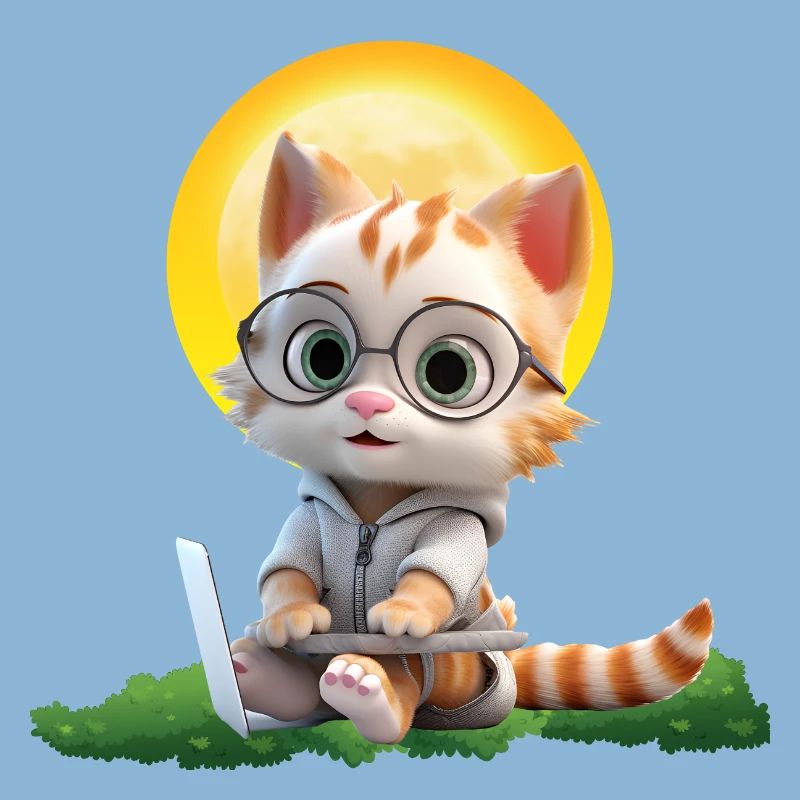 Smart Cat Sun Coder: Kitten Laptop Art Print