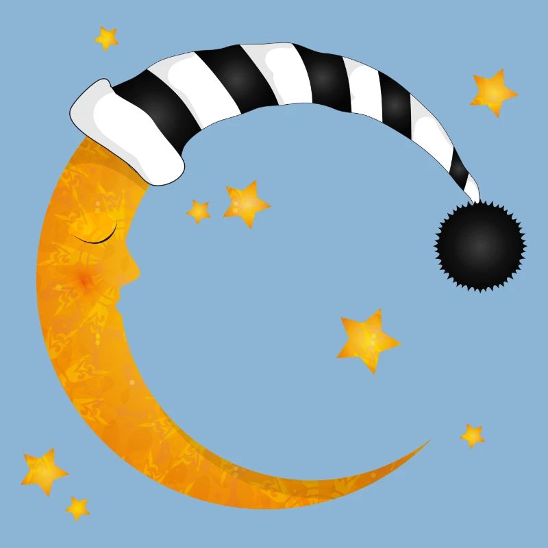 sleeping moon with a striped sleeping cap