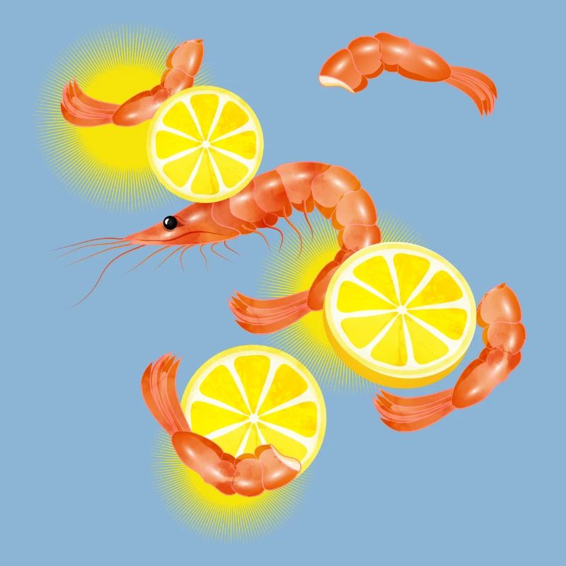 Garnelen oder Shrimps mit Zitronen Scheiben