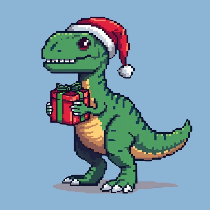 8-Bit Pixel Velociraptor Christmas