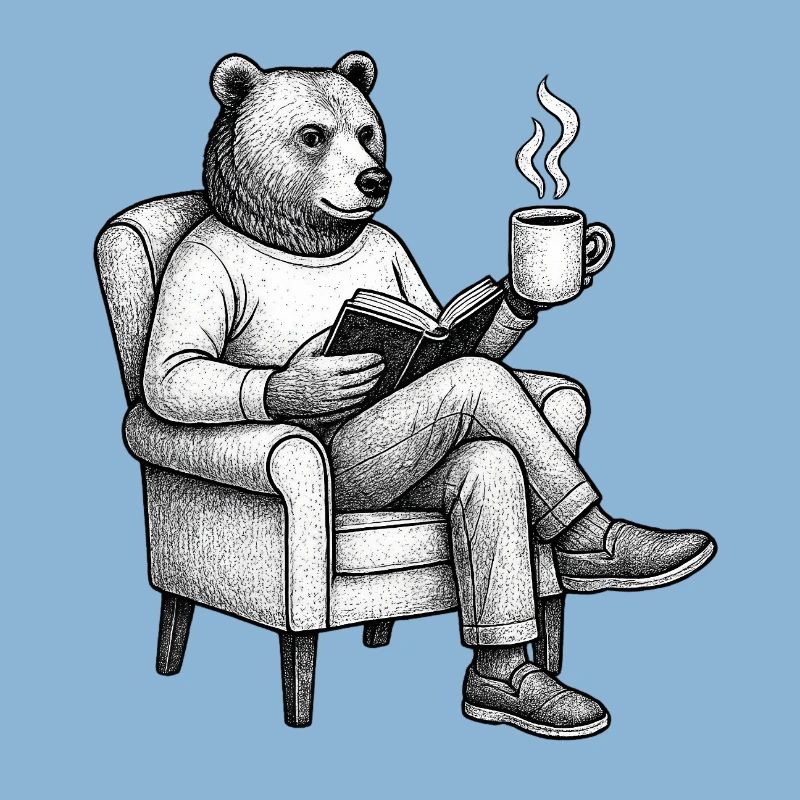 Bear Reader with Book and Mug