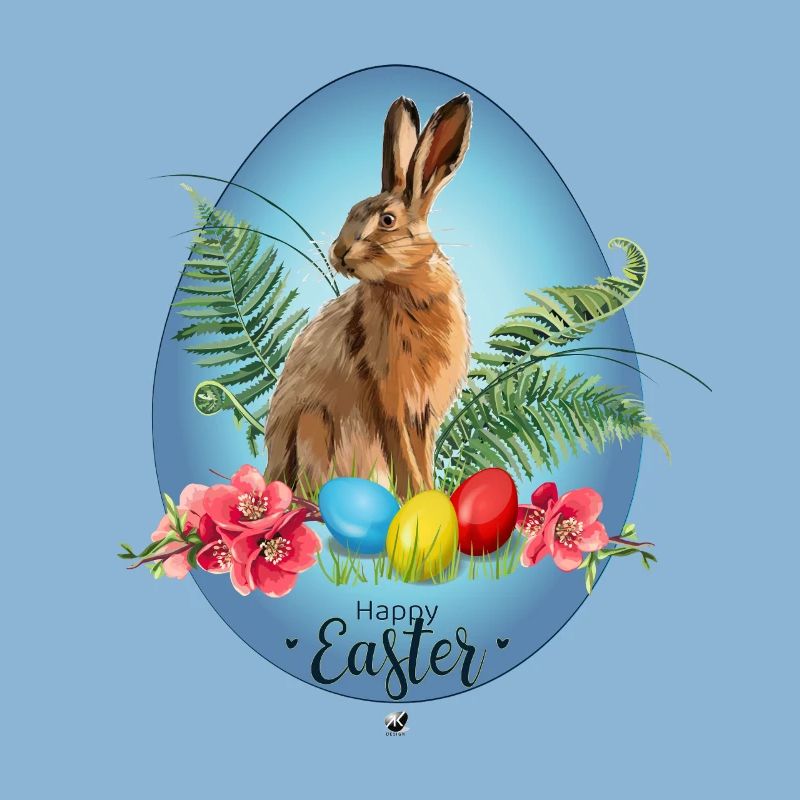 Bunny, Easter eggs and cherry blossoms illustration