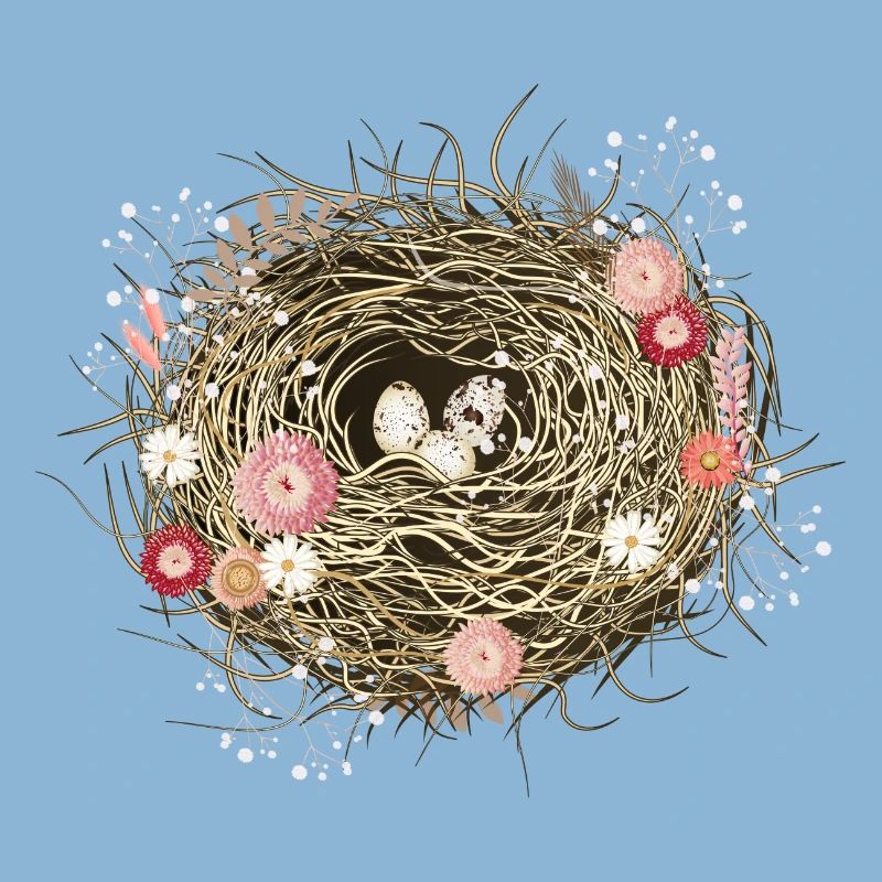 Vogelnest oder Osternest mit Trockenblumen