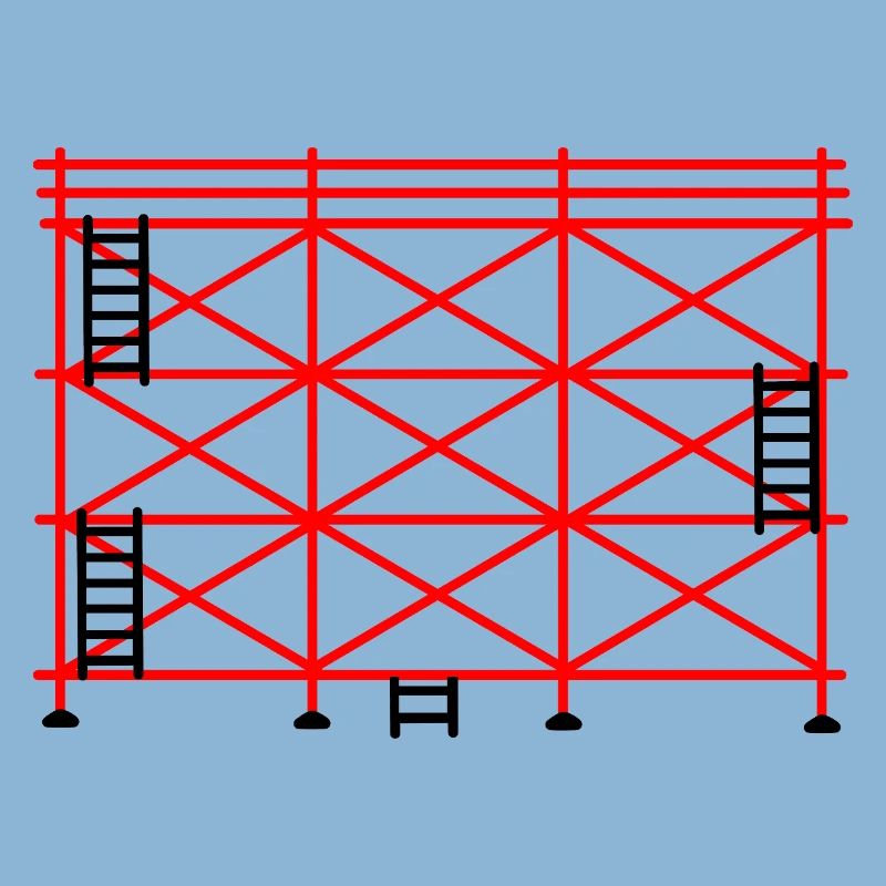 Échafaudage rouge avec marches noires conception de construction