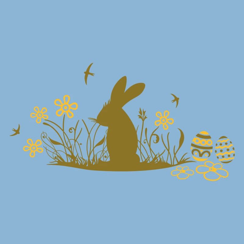 Easter bunny with Easter Eggs and flowers