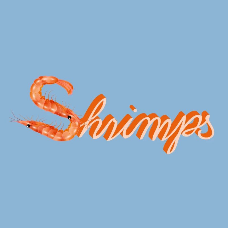 zwei Garnelen oder Shrimps als witzige Typografie