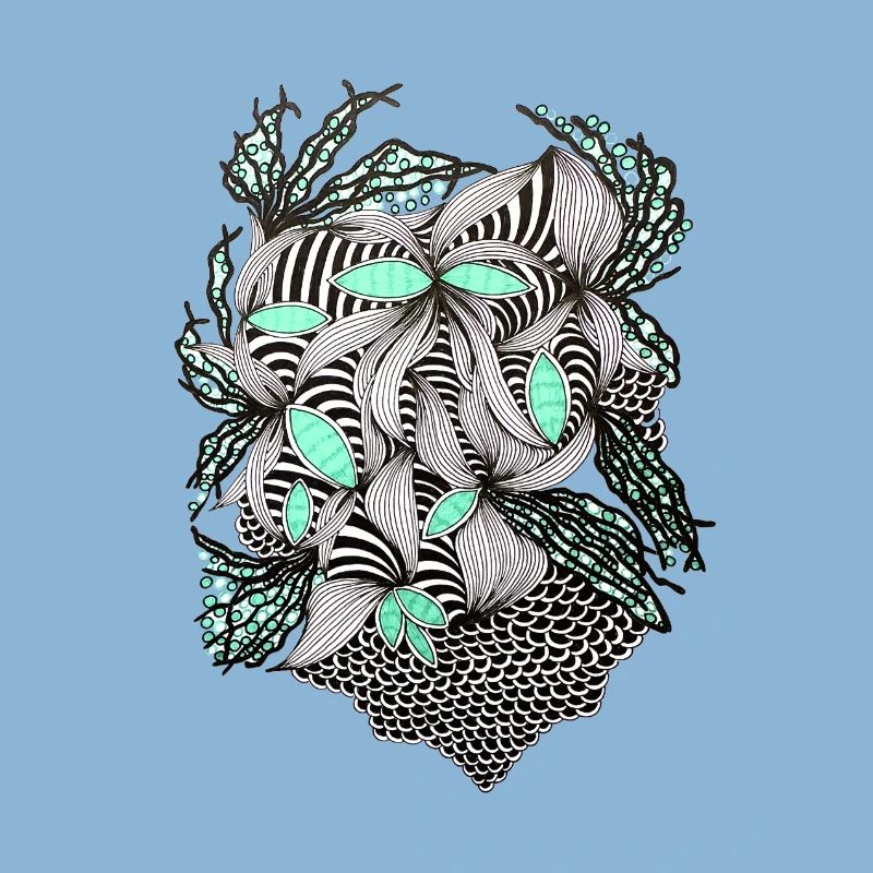 Line Flowers Pattern Mint Accent