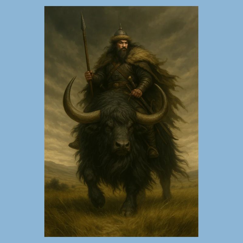Ancient Warrior on a Powerful Black Yak