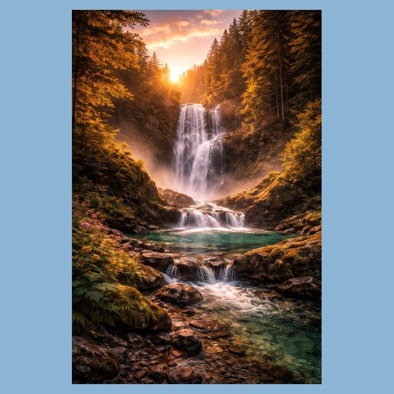 Cascade sous le soleil du soir