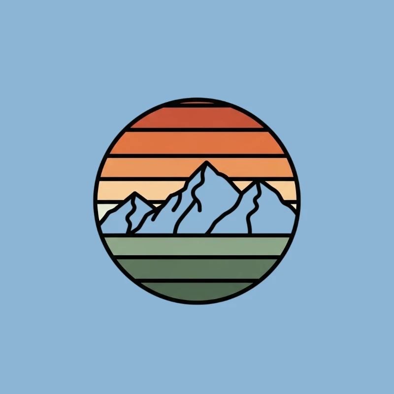 Sunset Mountains Retro Circle
