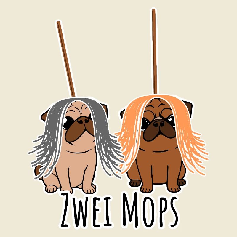 Zwei Mops - Hunde oder Putzgeräte? Hunde Humor?