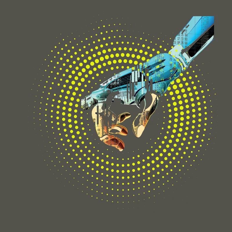 ordinateur main robot IA code cyborg numérique pc