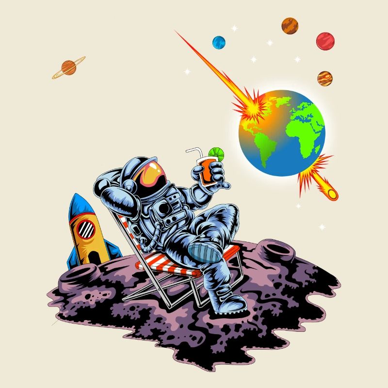 Astronaut Relaxing Earth Exploding Space Humor Art