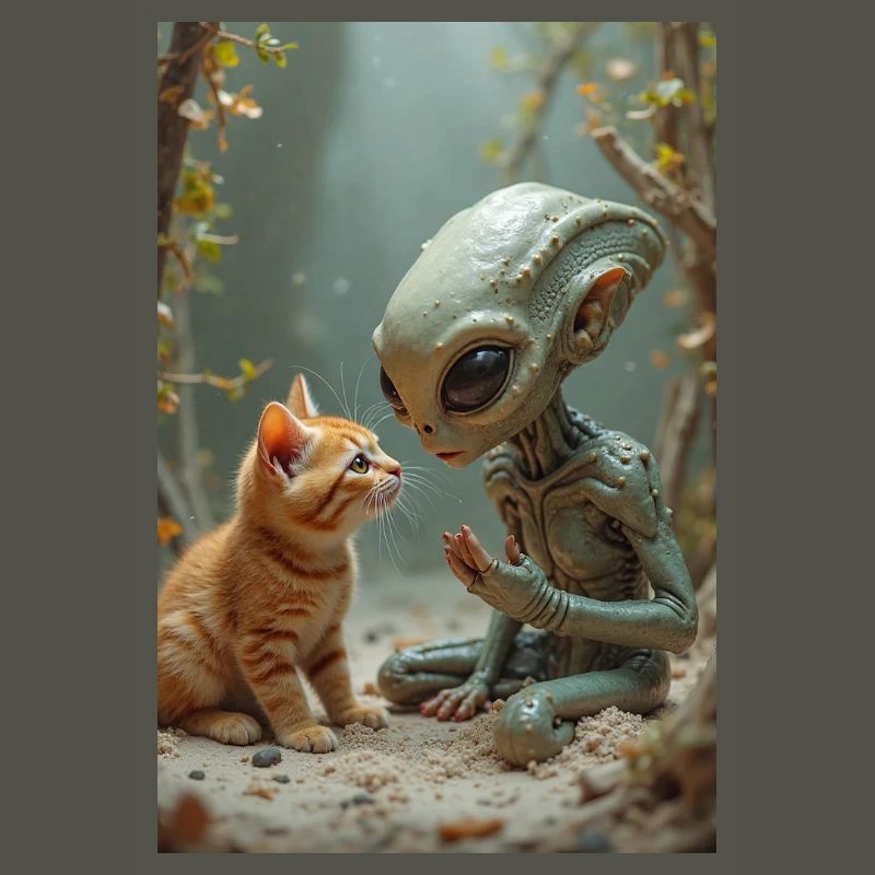 Créature extraterrestre avec chat compagnon