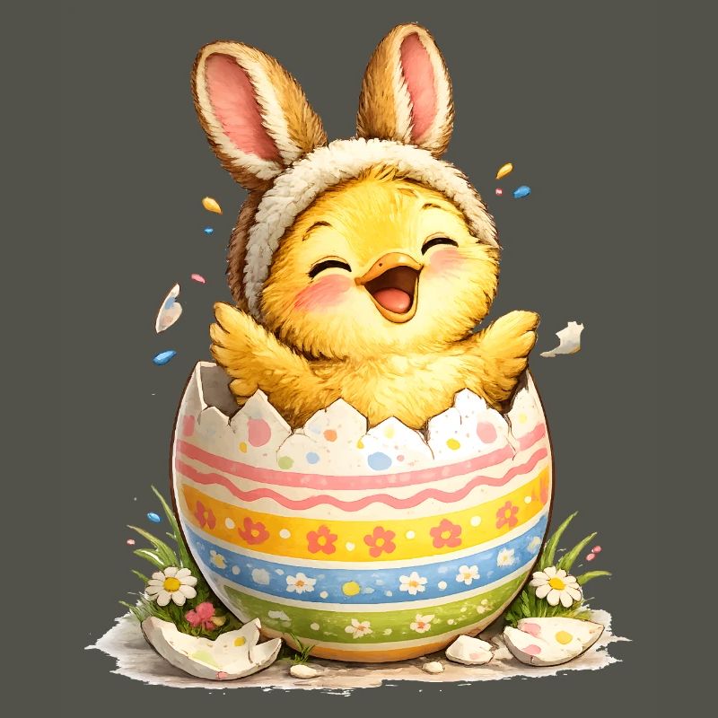 Chick with bunny ears in Easter egg