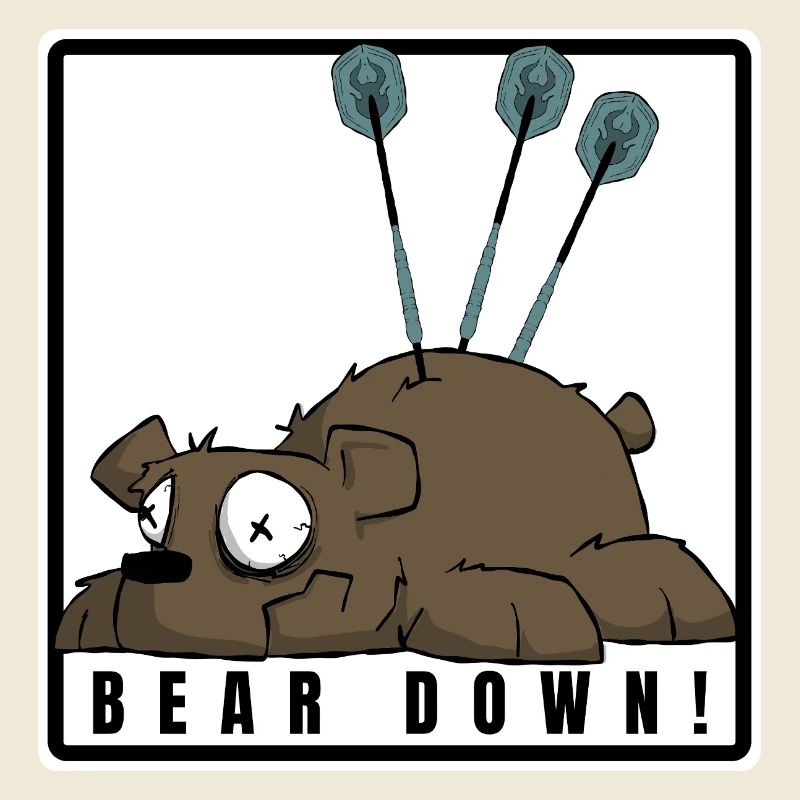 Funny darts comic motif. BEAR DOWN !