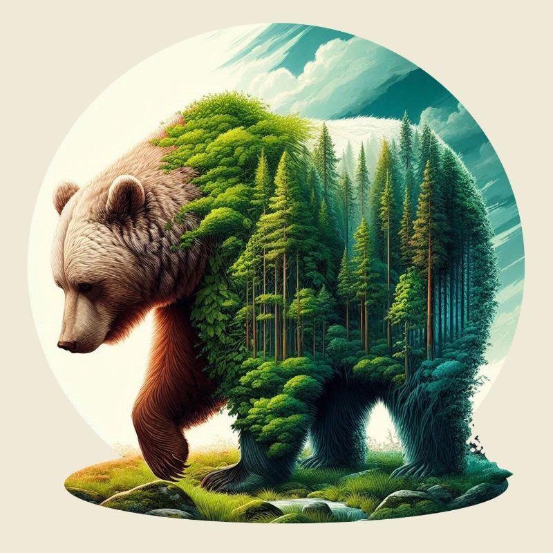Bear with forest in silhouette