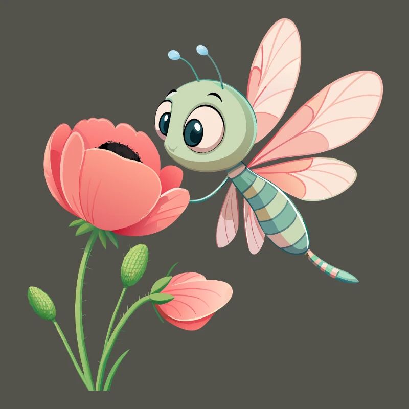 Bébé libellule colorée proche d'une fleur (v03)
