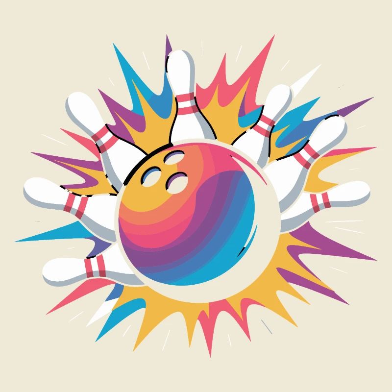 Frappe de boule de bowling avec explosion colorée et quilles