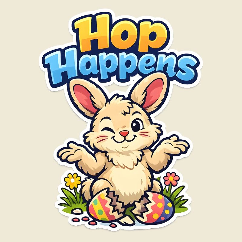 Cute Easter bunny with colorful egg and lettering