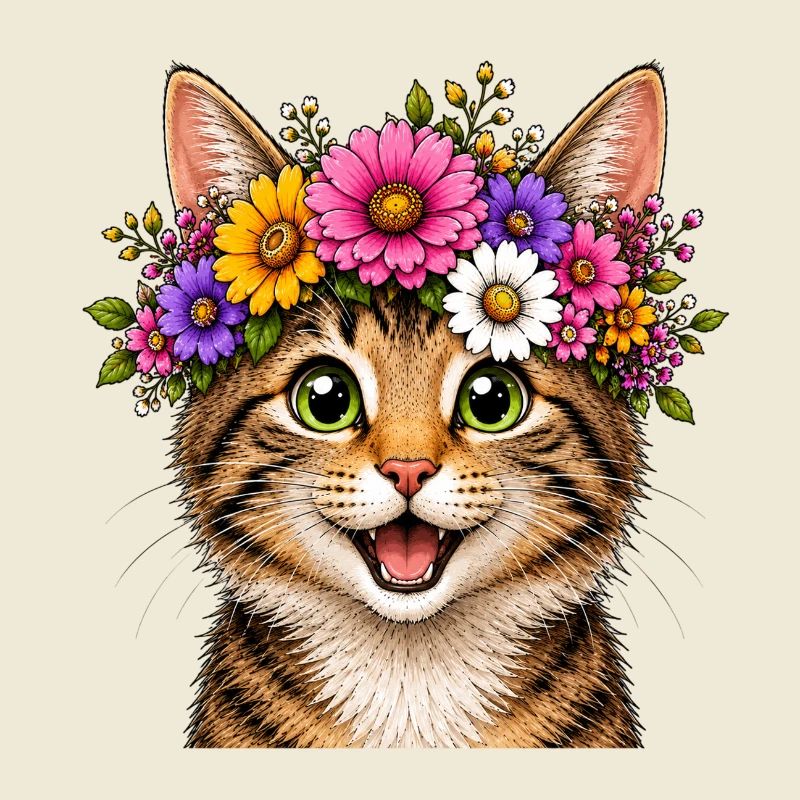 Chat décoré de fleurs