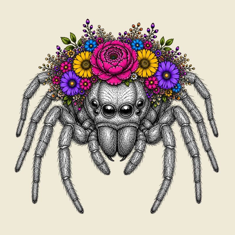 Illustration d’araignée en forme de couronne de fleurs