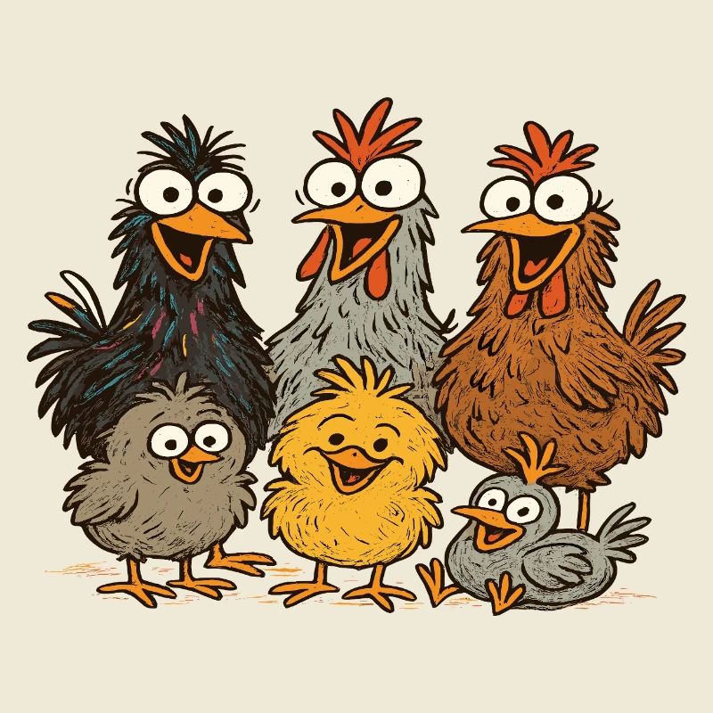 Colorful Chickens Cartoon Pattern