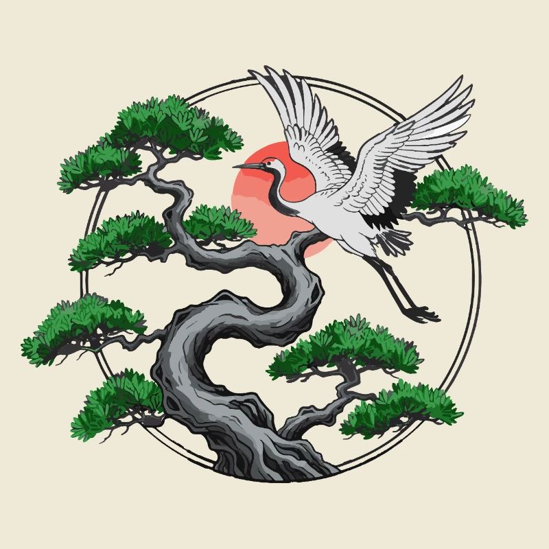 Cranes & Twisted Pine Tree